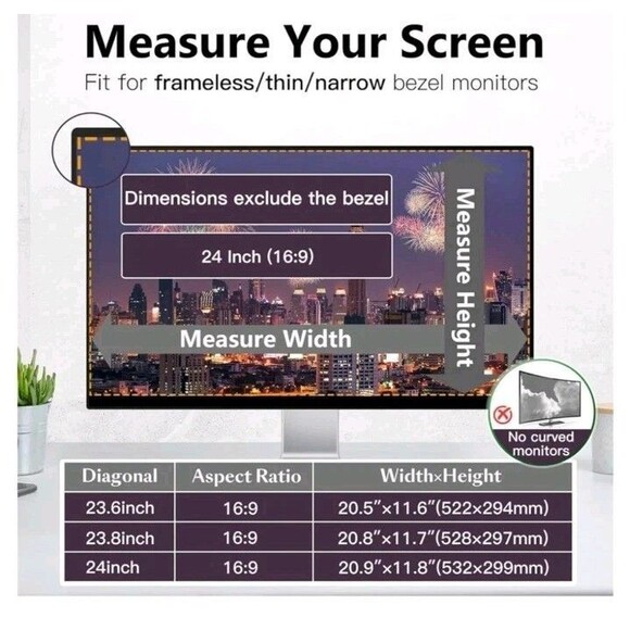 Magnetic Computer Privacy Screen Filter 24 inch, Removable Hanging Thin Bezel An - Picture 8 of 9